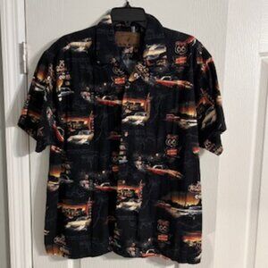 North River Outfitters Route 66 Button Down Shirt With Muscle Cars Large